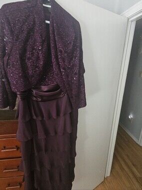 R&M Richards Plum Tiered Maxi Skirt with Satin Waistband